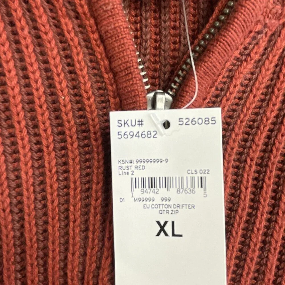 NEW Lands’ End Men’s XL Ribbed Knit Sweater Mock neck Red Rust 100% Cotton